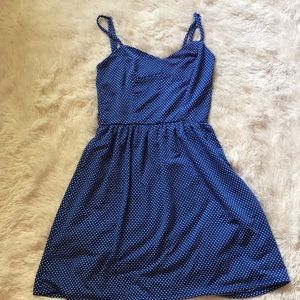 Flowy blue and white polka dot dress